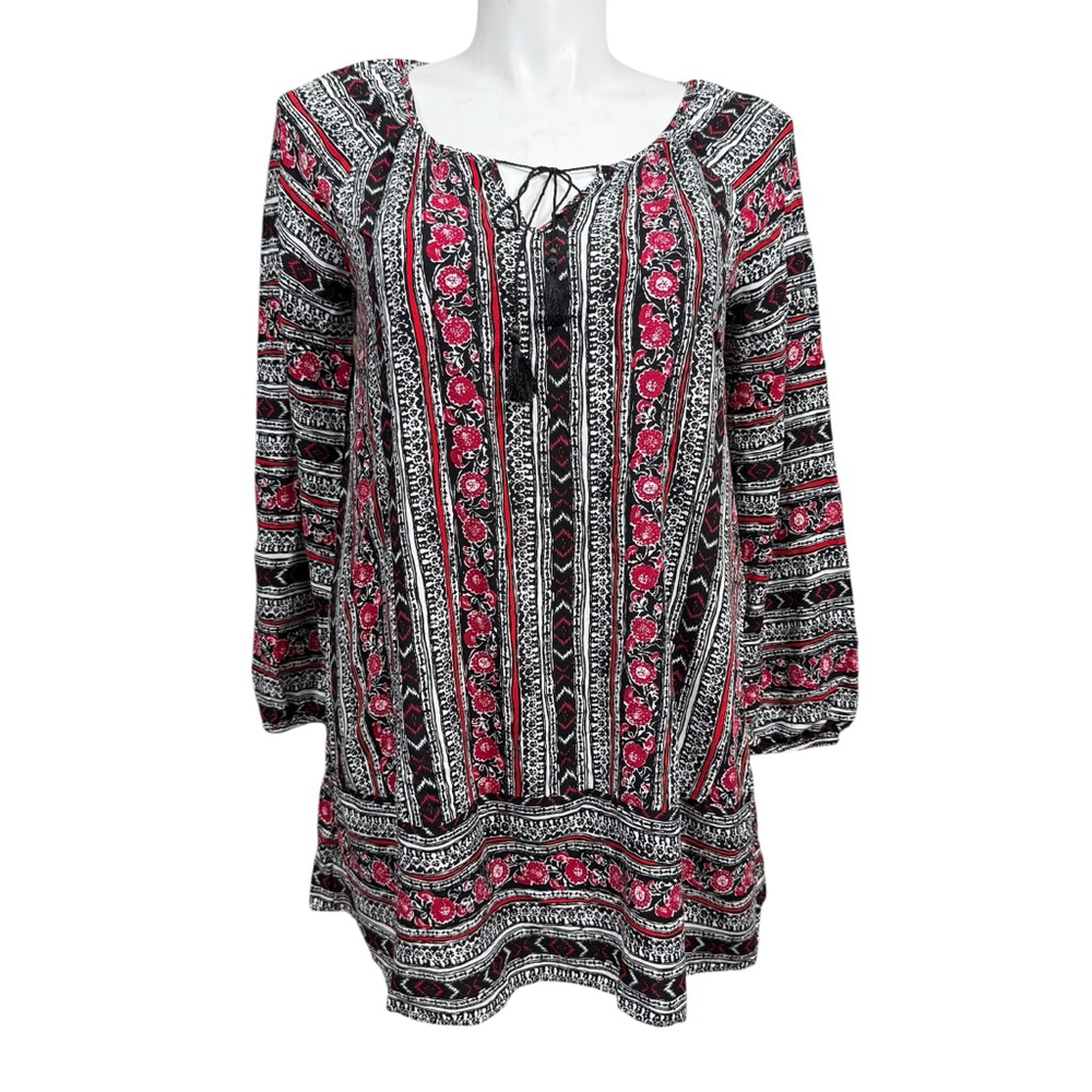 Express Boho Floral Stripe Tassel Tie Tunic Dress Size Medium‎